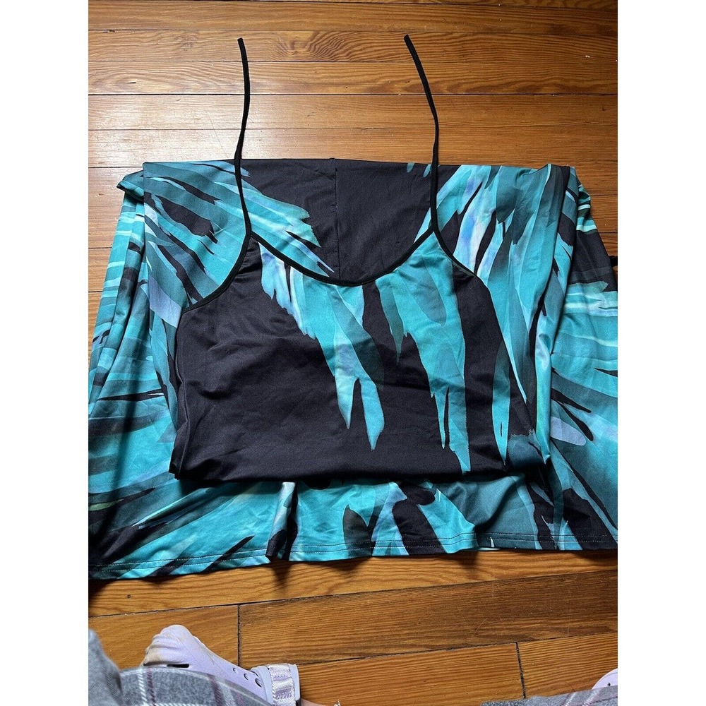 Blue Black Full Length Dress Size M Tie Around Neck